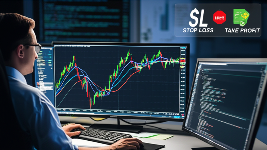 Como Criar um Expert Advisor de Cruzamento de Médias em MQL5 1 Tela do MetaTrader 5 com gráfico de cruzamento de médias móveis e código MQL5 no MetaEditor.