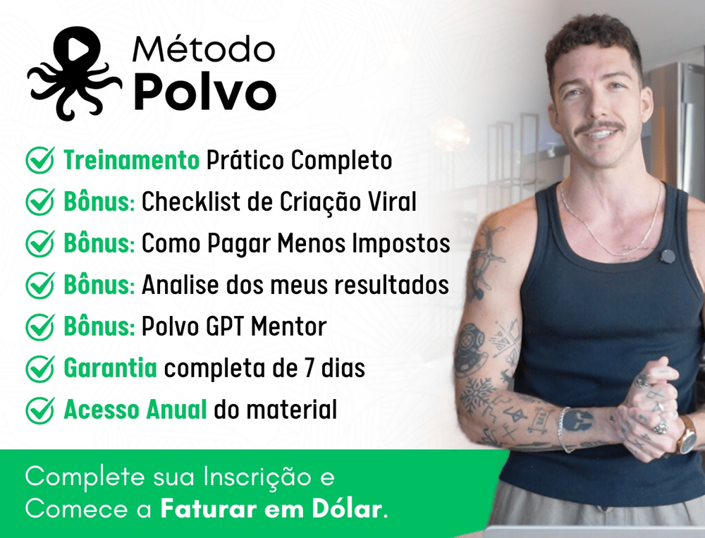 Ilustração de um smartphone mostrando ganhos em dólares, com um polvo de quatro braços segurando ícones de afiliados, e‑commerce, freelance e dropshipping, e a silhueta de Ricieri Rosset ao fundo.