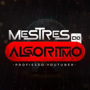 Ilustração do curso Mestres do Algoritmo de Caio Ferreira, combinando símbolos do algoritmo do YouTube, inteligência artificial e ganhos em dólar.