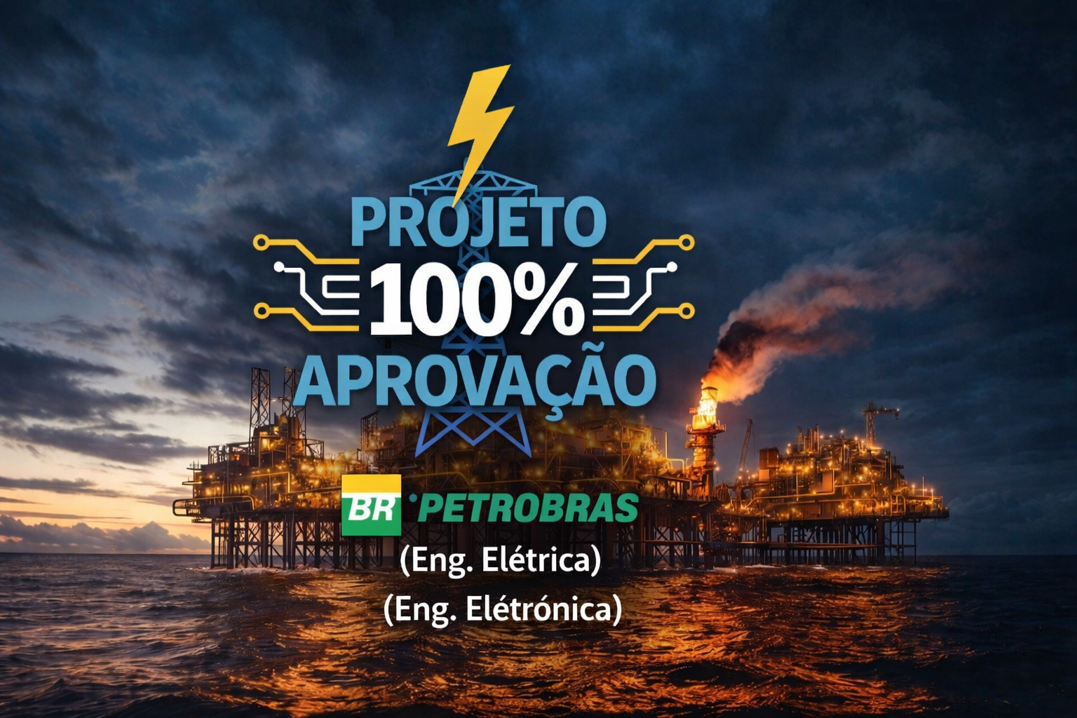 "Projeto 100% Aprovação - PETROBRAS - Eng. Elétrica e Eletrônica 7 Ilustração promocional do Projeto 100% Aprovação da Petrobras para Engenharia Elétrica e Eletrônica, mostrando um profissional segurando o diploma do curso superior sequencial em segurança pública e privada.