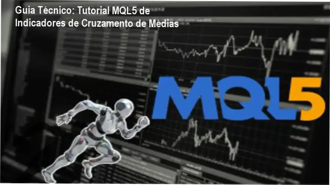 Guia Técnico: Tutorial MQL5 de Indicadores de Cruzamento de Médias 1 Tela de código MQL5 mostrando a criação de um indicador de cruzamento de médias móveis