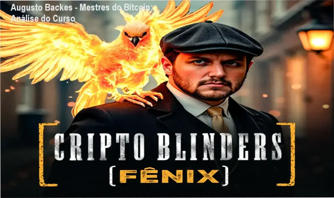 Imagem mostrando o conteúdo do curso Mestres do Bitcoin de Augusto Backes, com gráficos de análise técnica e tela de aula