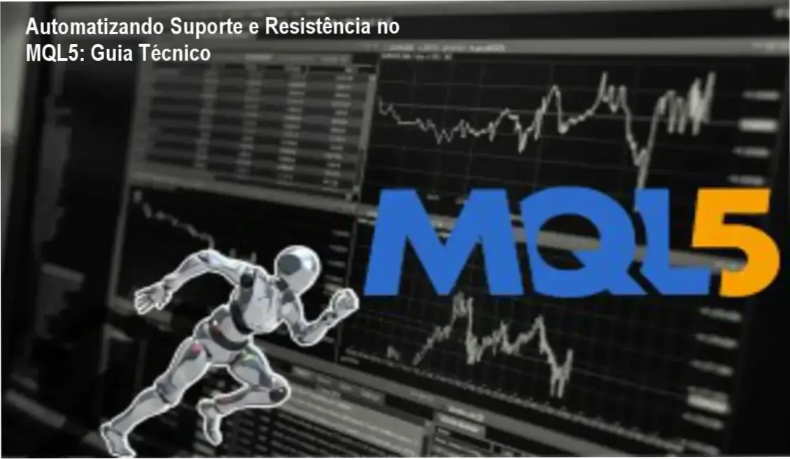 Interface de programação MQL5 exibindo linhas de suporte e resistência automatizadas em gráfico de trading