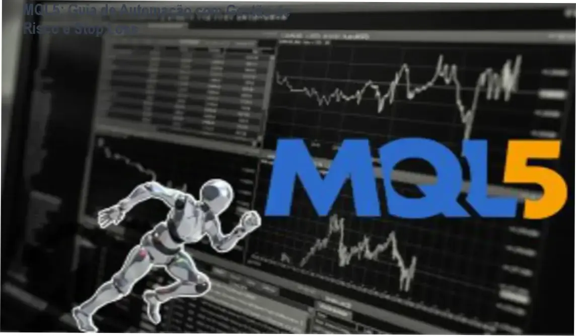 Interface de programação MQL5 demonstrando a configuração de gestão automática de risco e stop loss em um robô de trading