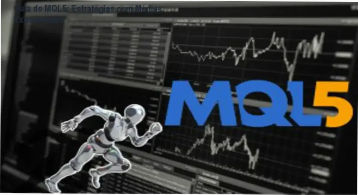Guia de MQL5: Estratégias com Médias Exponenciais 2 Interface de programação MQL5 exibindo código de estratégia com médias exponenciais para automação de trading